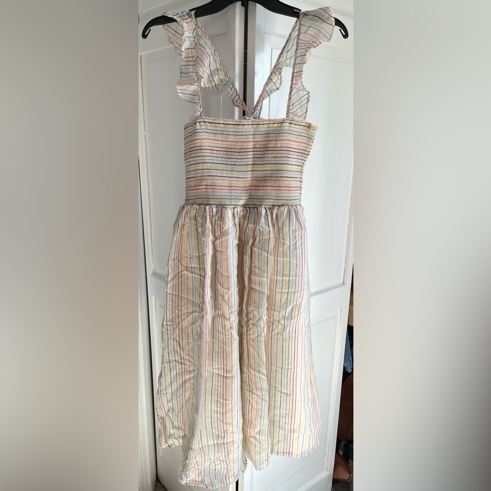 Madewell Ruffle-Strap Smocked Dress in Rainbow Stripe - Picture 4 of 10